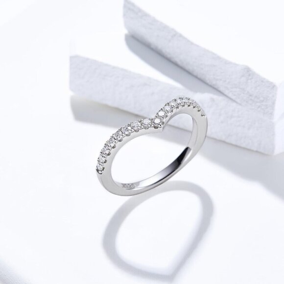 🆕Women Silver Lab Created Diamond Rings Stackable Moissanite Real Wedding Band - Picture 4 of 9